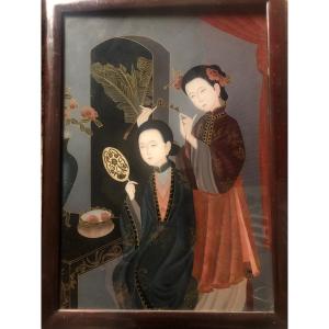 Fixe Sous Verre Peinture Sur Verre Asie China Art Asiatique 