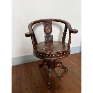 Fauteuil chinois Asie Chine XIX ème incrustation os armchair