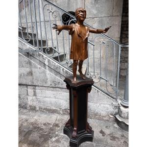 Sculpture bois Colin Maillard jeux jeune fille décorateur
