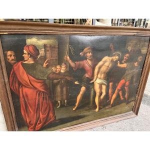 Religious Painting Depicting The Flagellation Of Christ, 17th Century