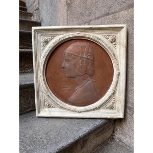 Italian Terracotta Portrait Medallion, Terracotta Painting