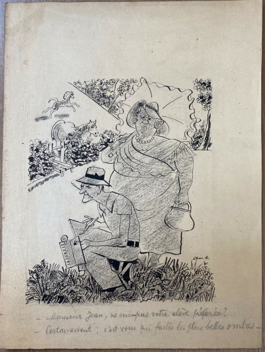 Chas Laborde 1886-1941 - Ecole Paris Caricature Le Cours De Peinture Dessin Signé