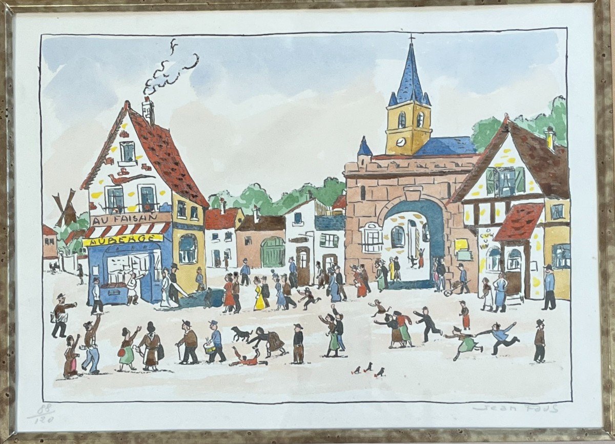 Jean Fous (1901-1971) - Original Lithograph Enhanced With Watercolor, Framed And Signed-photo-2