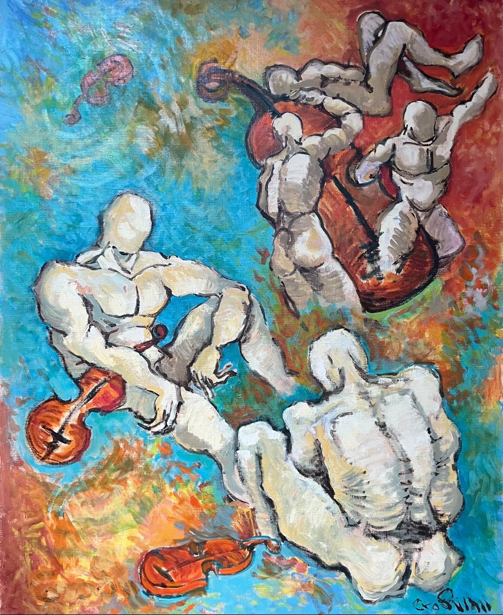 Ruben Grosman Born In 1914 - Expressionism Painting The Ghosts Of Music Oil Signed