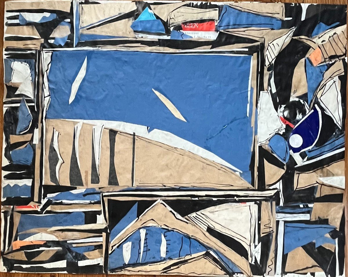 Abstrait Composition Collage Et Technique Mixte Années 50 - Anonyme
