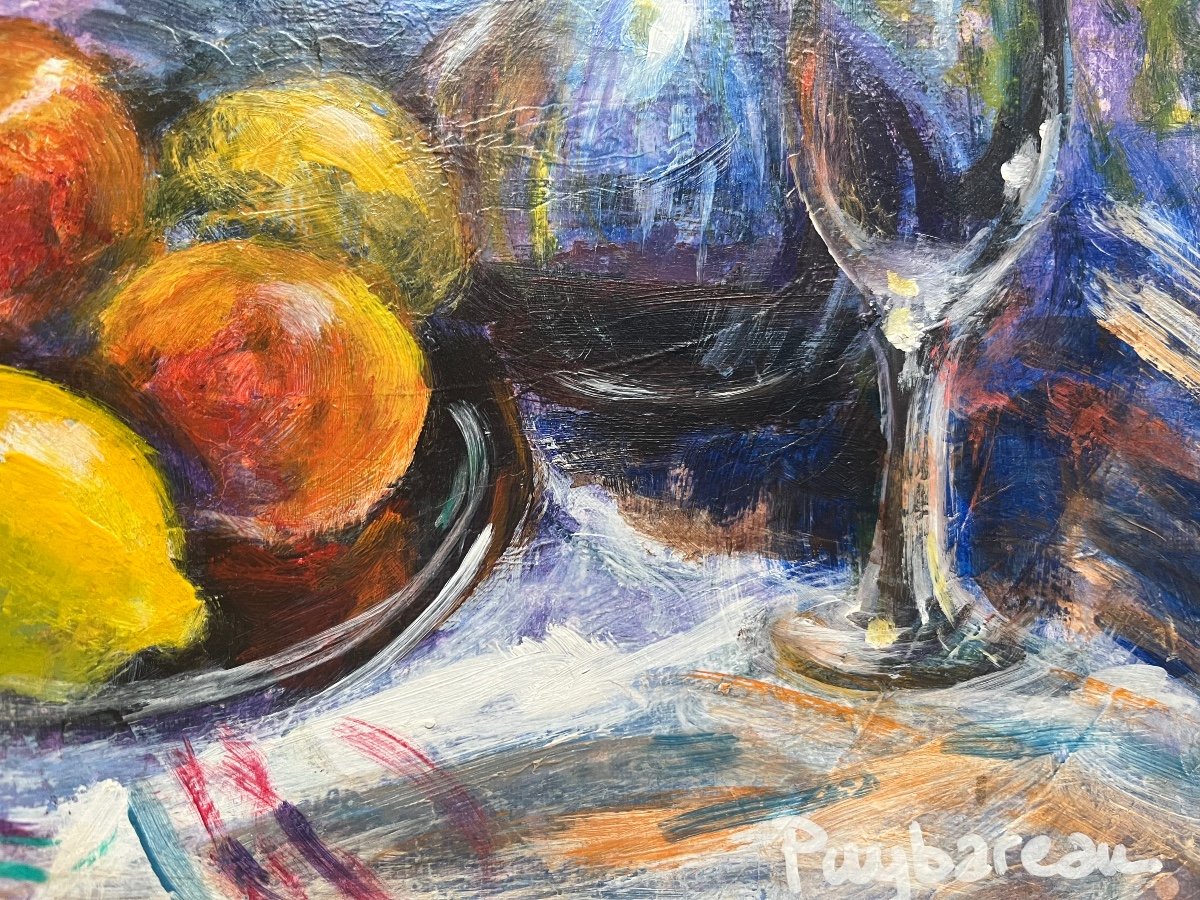 Tableau Normandie  Nature Morte Fruits Orange pommes Peinture Signée Annie Puybareau  -photo-2