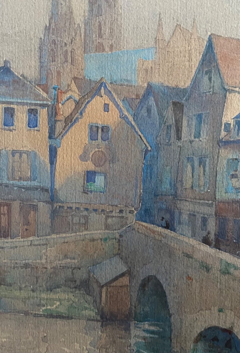 Tableau  Vieux Chartres Aquarelle Signée Et Datée  Victor Maunier 1933-photo-3