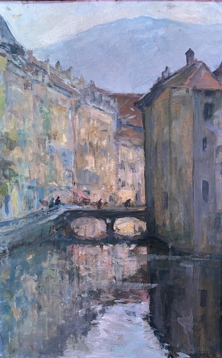 Tableau paysage  Haute Savoie Vue D’annecy Peinture Signée Et Datée Léon Hatot