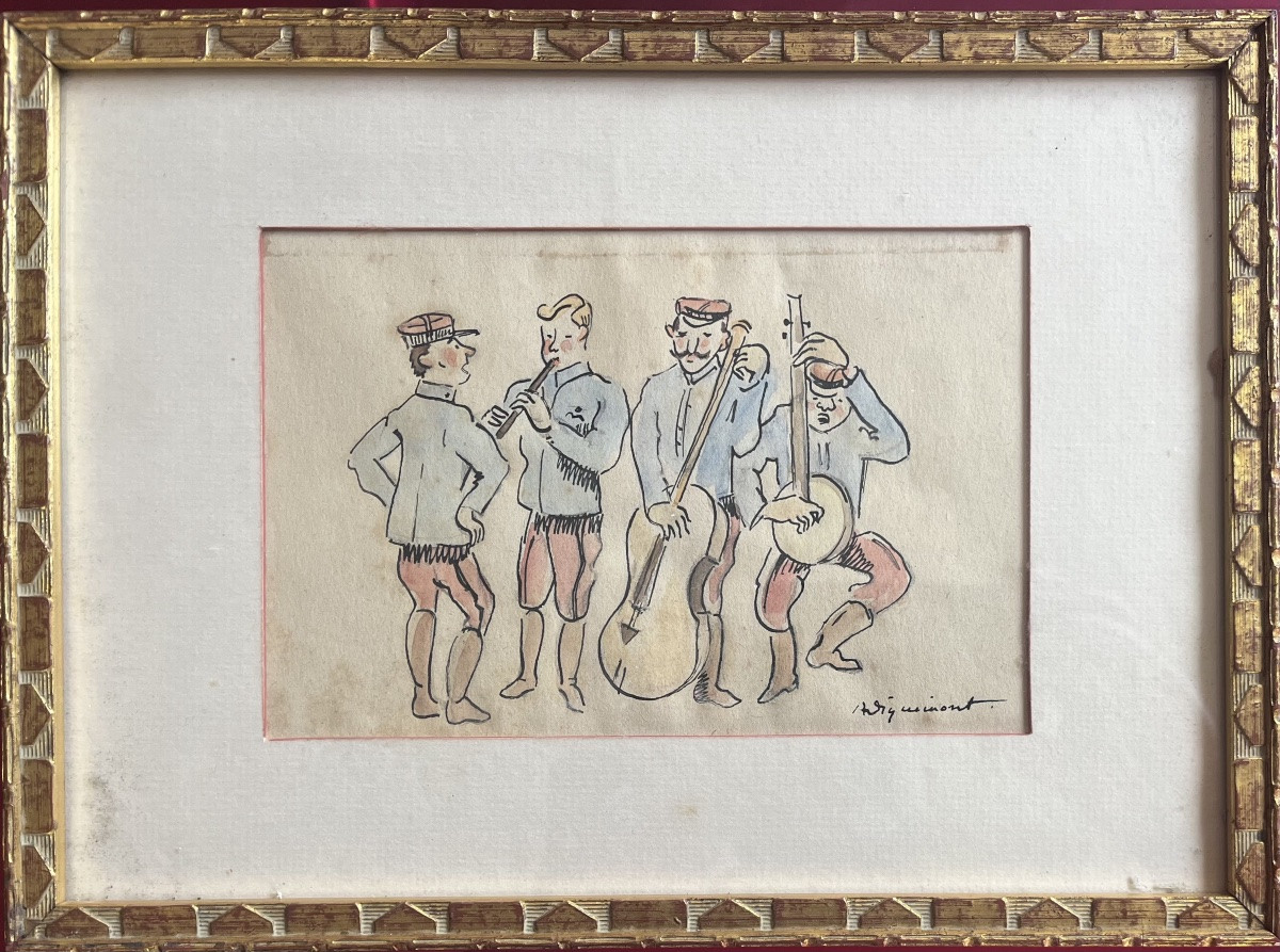 Painting Music Military Musicians Watercolor Signed André Dignimont-photo-6