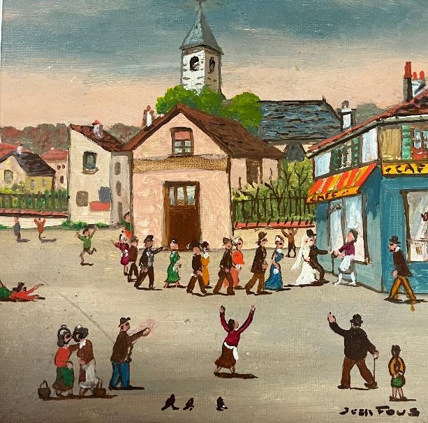 Tableau &eacute;cole Na&iuml;ve Fran&ccedil;aise La C&eacute;r&eacute;monie De Mariage Peinture Sign&eacute;e Jean Fous 1901-1971-photo-4