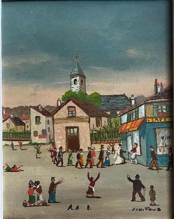 Tableau &eacute;cole Na&iuml;ve Fran&ccedil;aise La C&eacute;r&eacute;monie De Mariage Peinture Sign&eacute;e Jean Fous 1901-1971