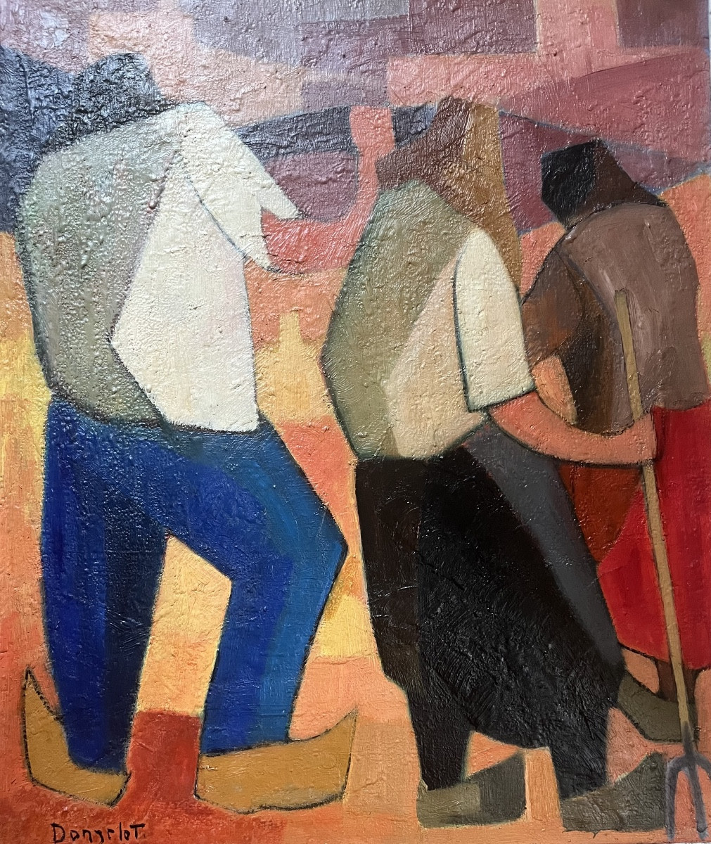 Painting The Peasants Near Toffoli Painting Signed Pierre Donzelot -photo-3