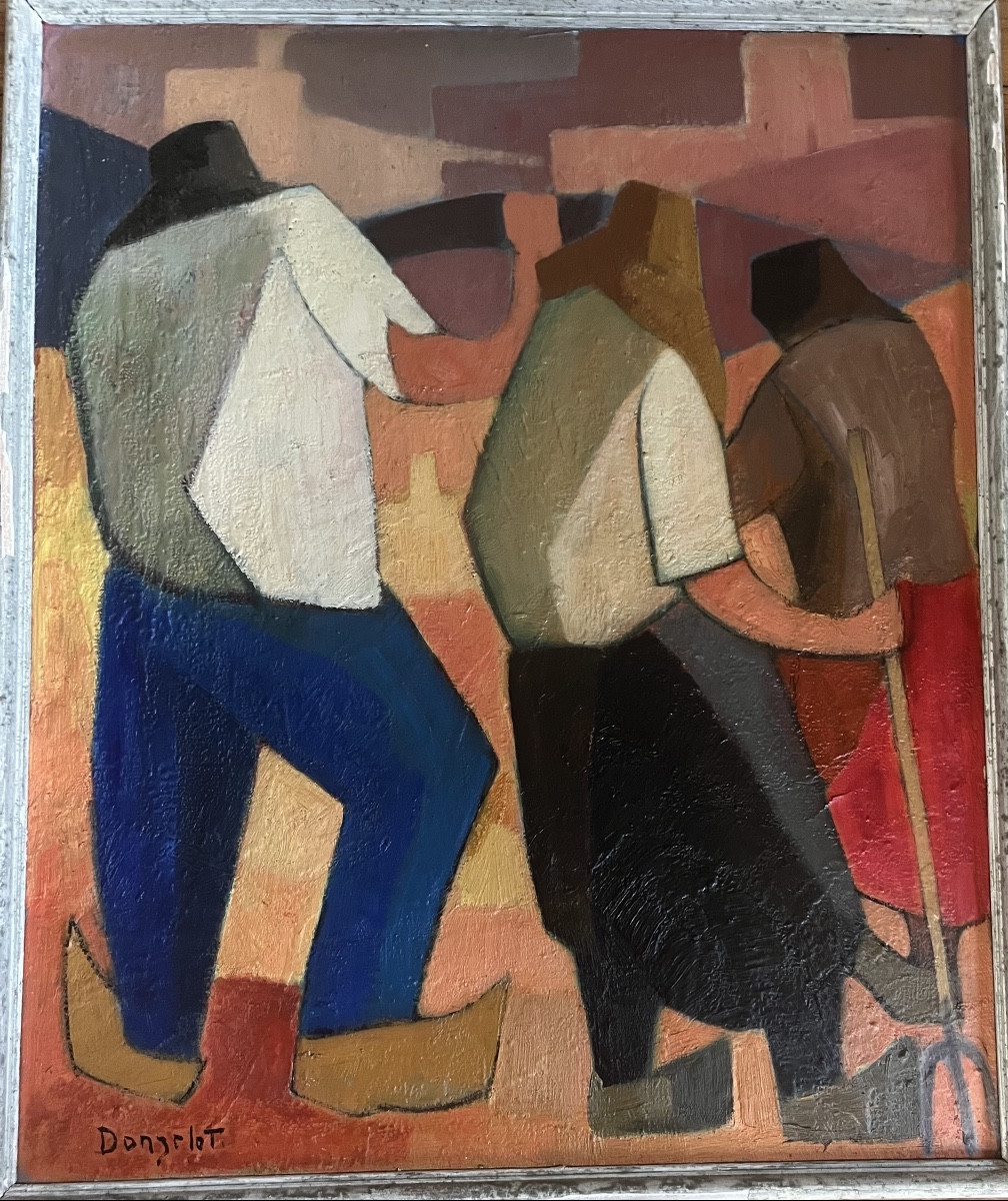 Painting The Peasants Near Toffoli Painting Signed Pierre Donzelot -photo-4