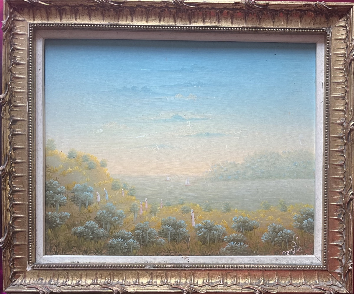 Naive Painting Haiti Haitian Landscape Painting Signed Jean-louis Senatus Born In 1949-photo-2