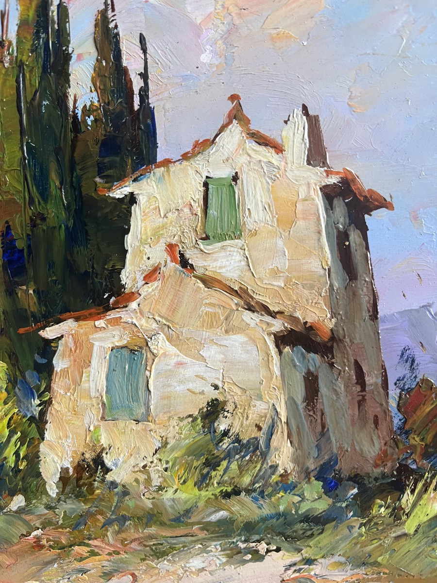 Marseille Landscape Painting, Provençal School, Le Mas, Painting Signed Fortuné Car, 1905-1970-photo-3