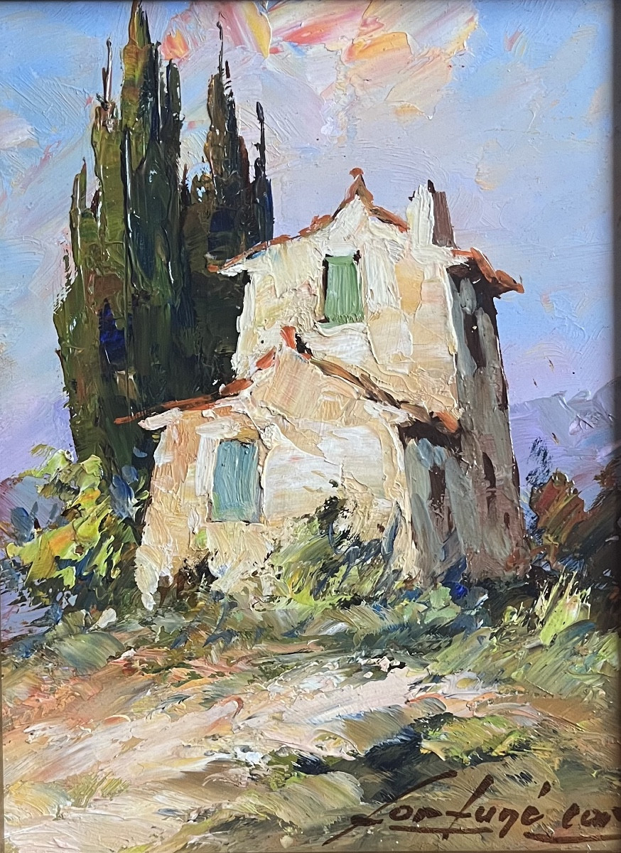 Marseille Landscape Painting, Provençal School, Le Mas, Painting Signed Fortuné Car, 1905-1970