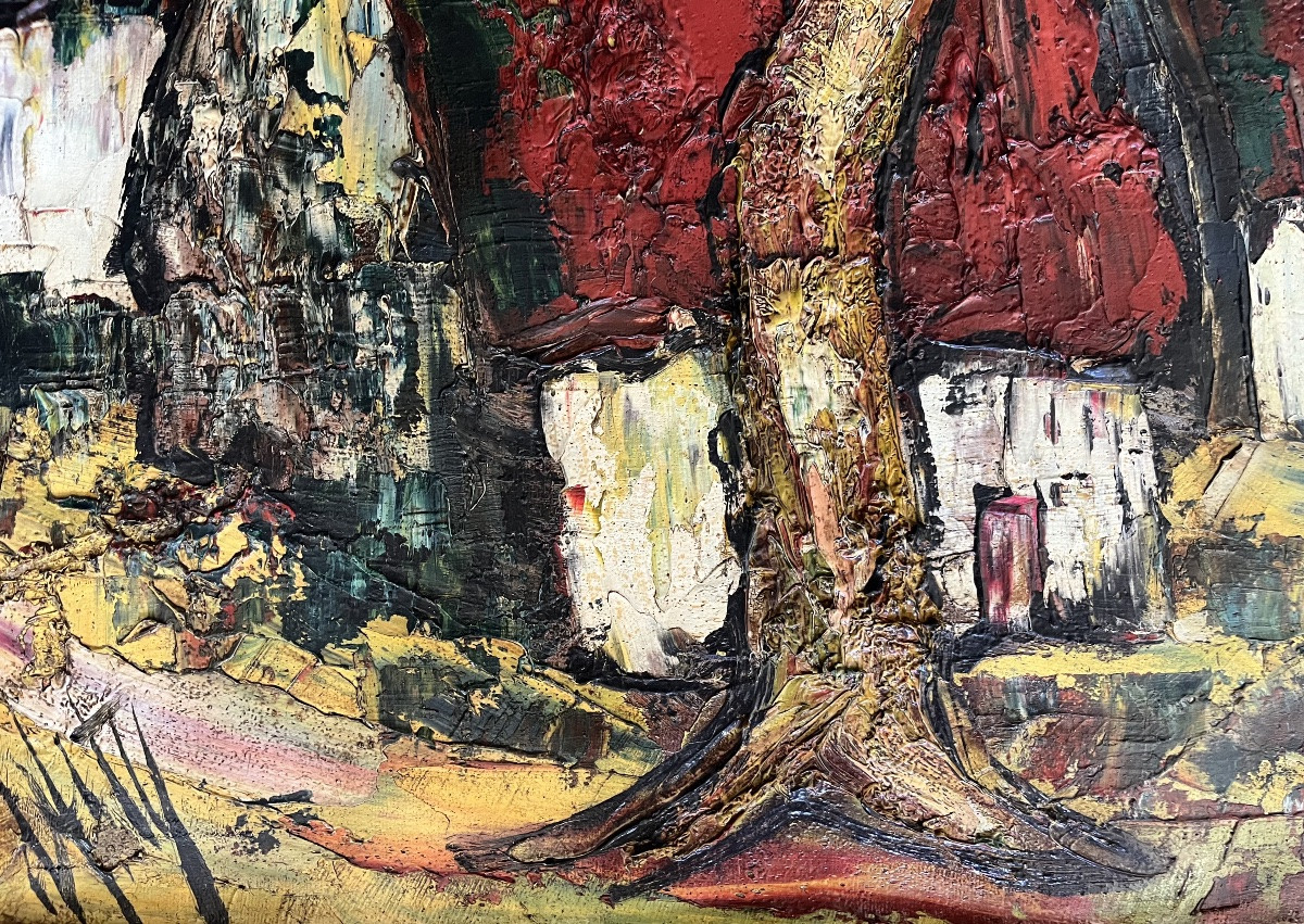Tableau ancien expressionniste &eacute;cole de Paris les toits rouges peinture sign&eacute;e Henri D&rsquo;Anty-photo-3