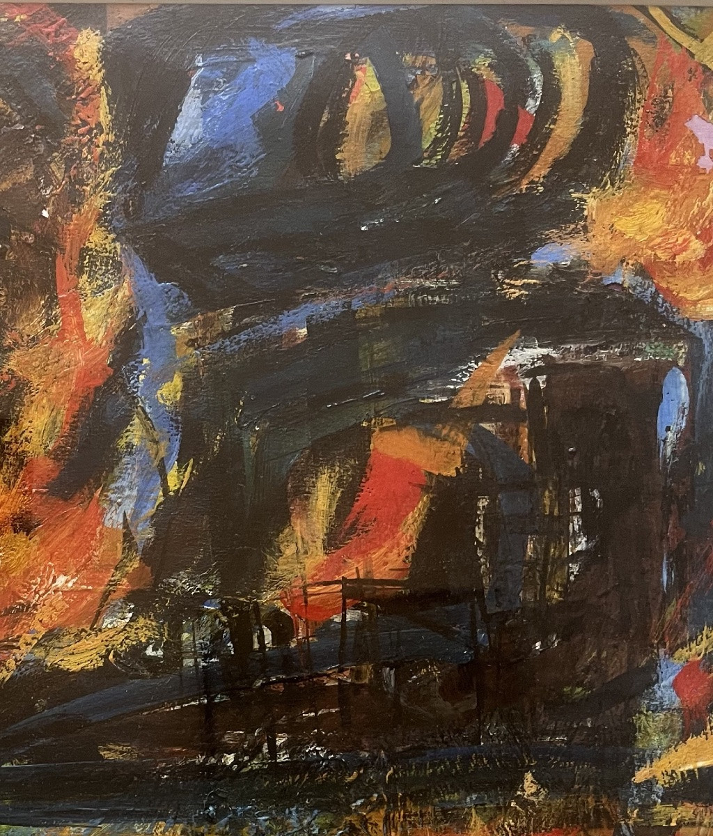 Tableau abstrait art brut  cadre Montparnasse peinture sign&eacute;e Fran&ccedil;ois Ozenda 1923-1976-photo-2