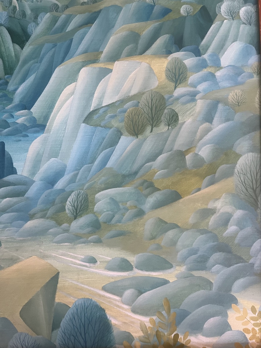 Tableau paysage naïf peinture signée Hubert Van de Walle -photo-5