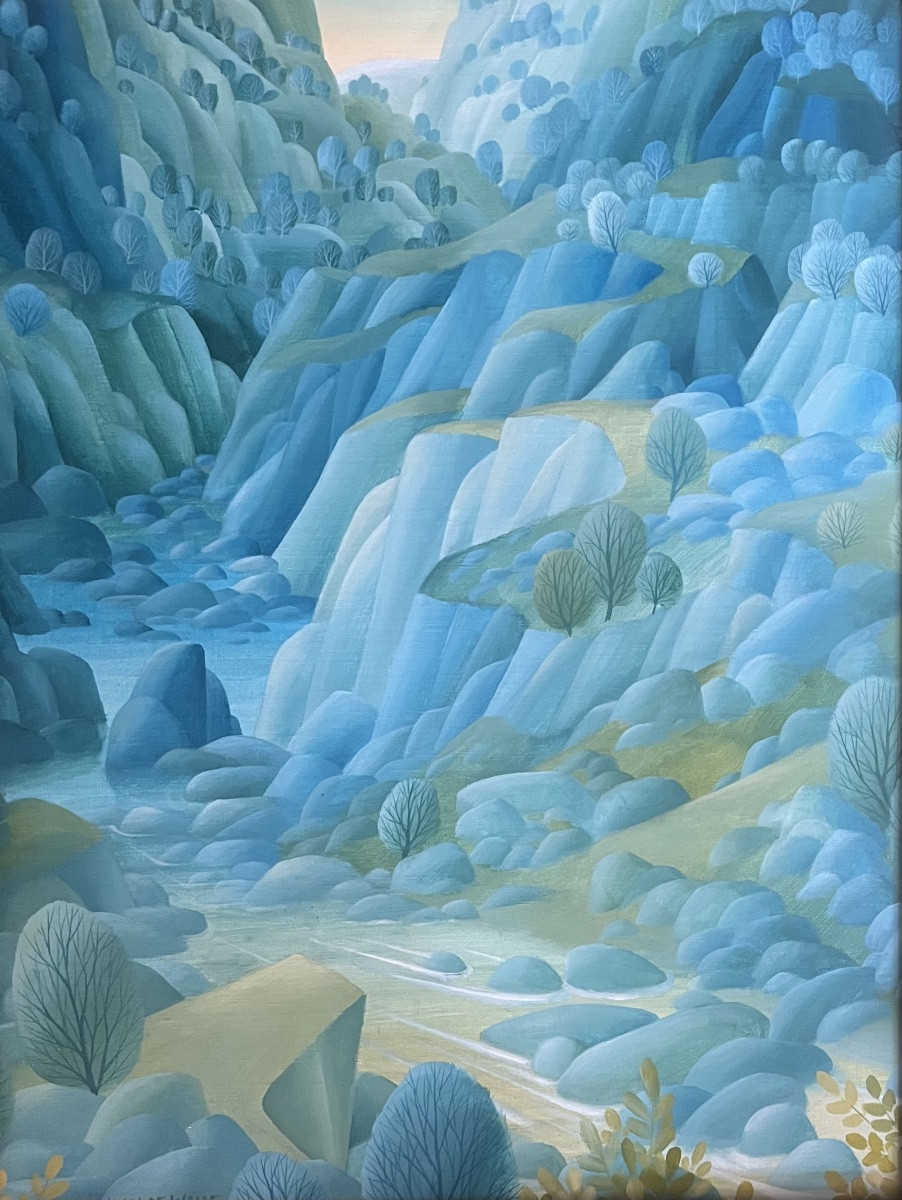 Tableau paysage naïf peinture signée Hubert Van de Walle -photo-6