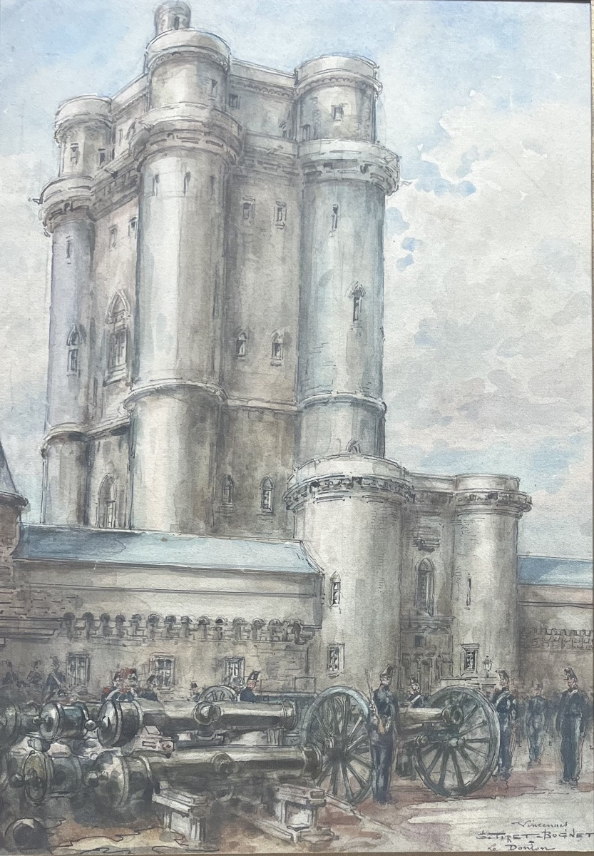 Painting Of The Dungeon Of The Vincennes Castle Militaria Watercolor 19th Century Signed Georges Tiret-bognet-photo-5