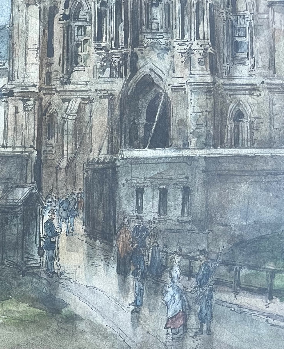 Tableau Tour principale château de Vincennes Militaria aquarelle XIX èm de Georges Tiret-Bognet-photo-1