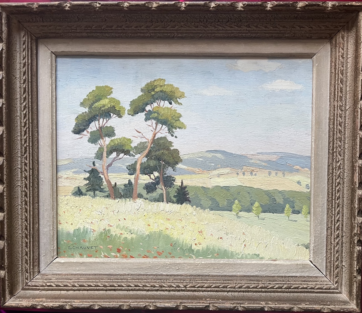 Provence Reims Landscape Painting Signed Edmond Chauvet 1903-1968-photo-2