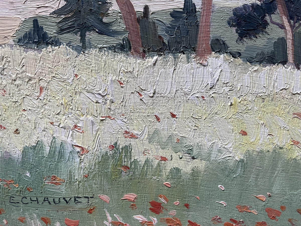 Provence Reims Landscape Painting Signed Edmond Chauvet 1903-1968-photo-1