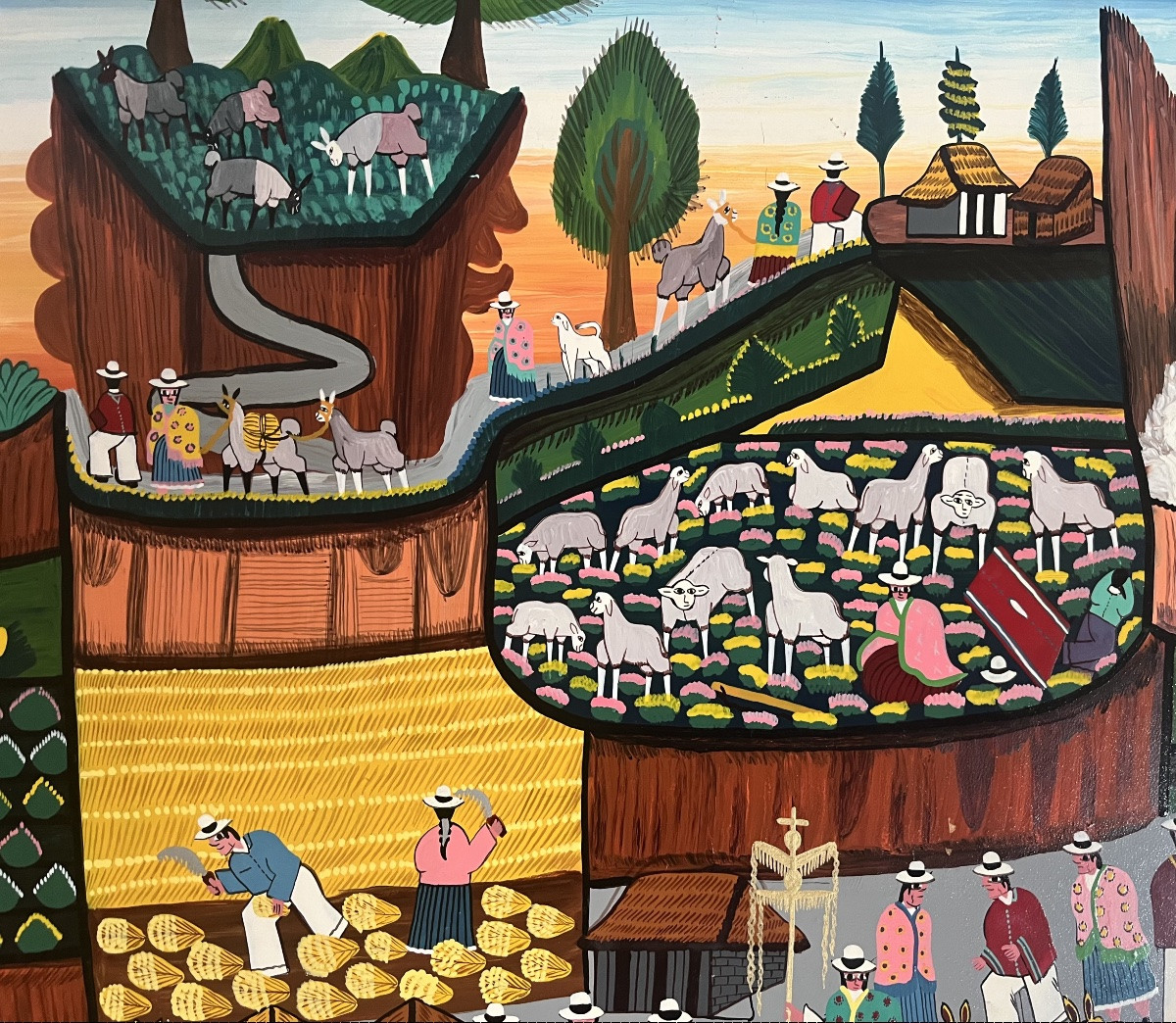 Tableau art naïf Amérique du Sud peinture naïve représentant une fête au Pérou.-photo-2