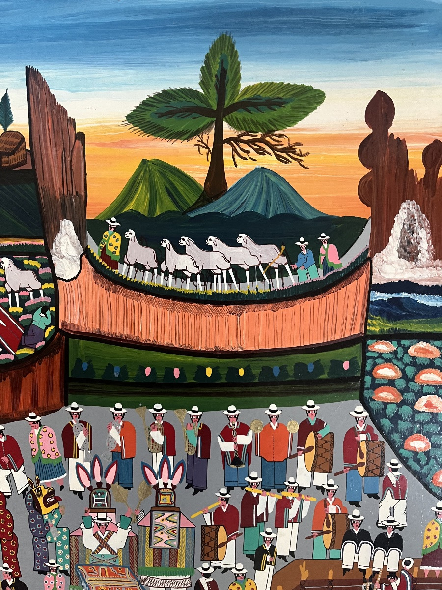 Tableau art naïf Amérique du Sud peinture naïve représentant une fête au Pérou.-photo-3