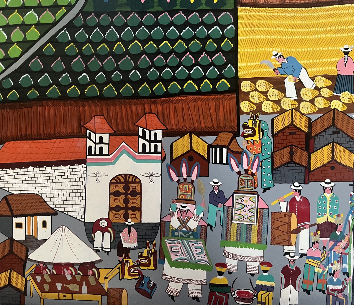Tableau art naïf Amérique du Sud peinture naïve représentant une fête au Pérou.-photo-5
