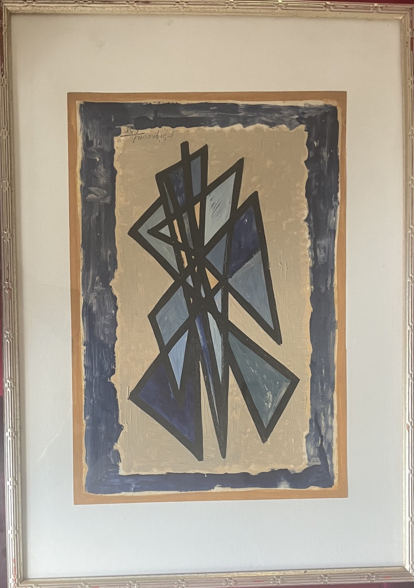 Tableau école de Paris composition abstraite peinture signée et datée Jean Signovert 1958-photo-3