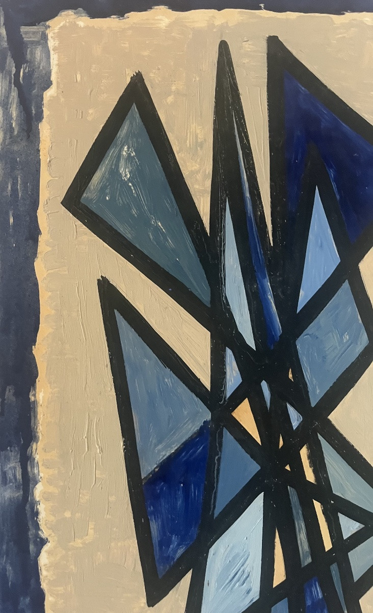 Tableau école de Paris composition abstraite peinture signée et datée Jean Signovert 1958-photo-2