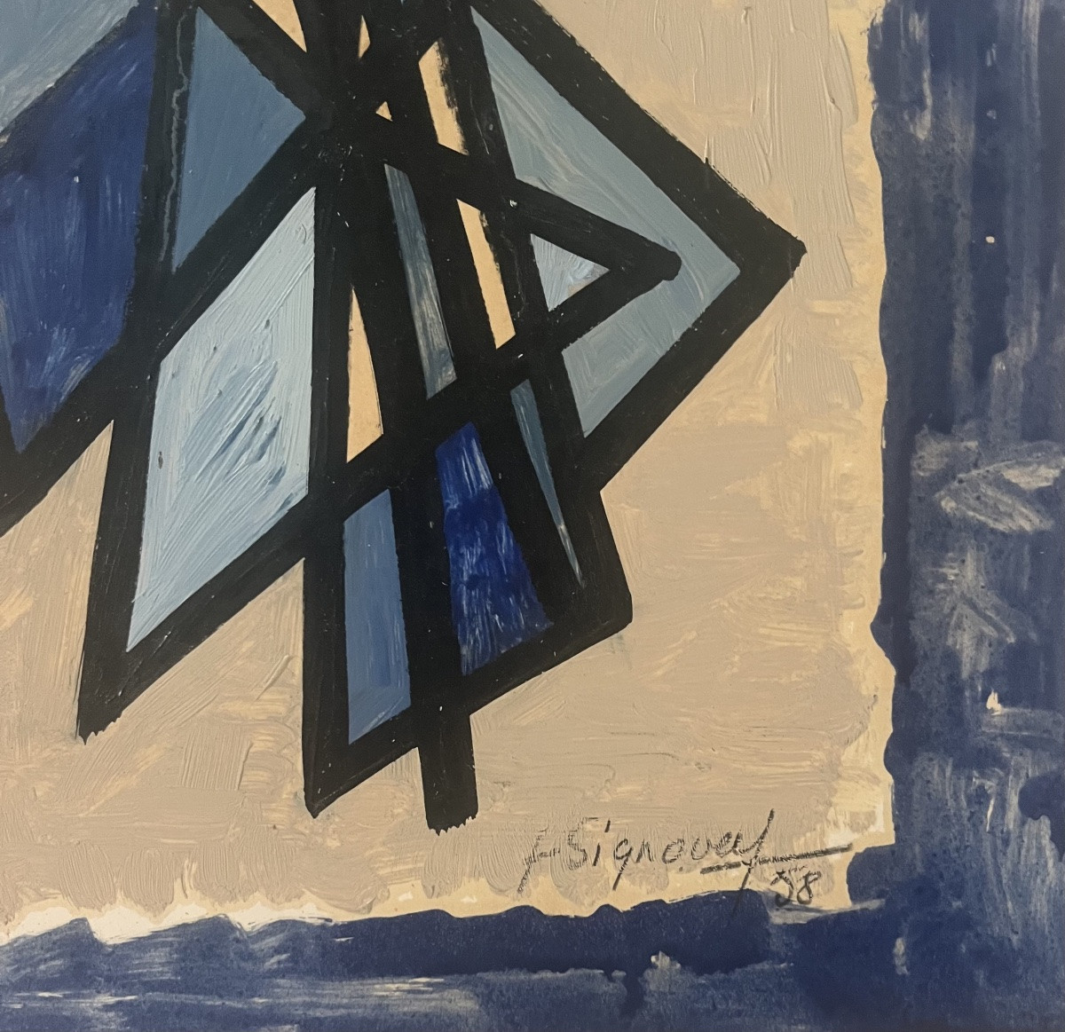 Tableau école de Paris composition abstraite peinture signée et datée Jean Signovert 1958-photo-6