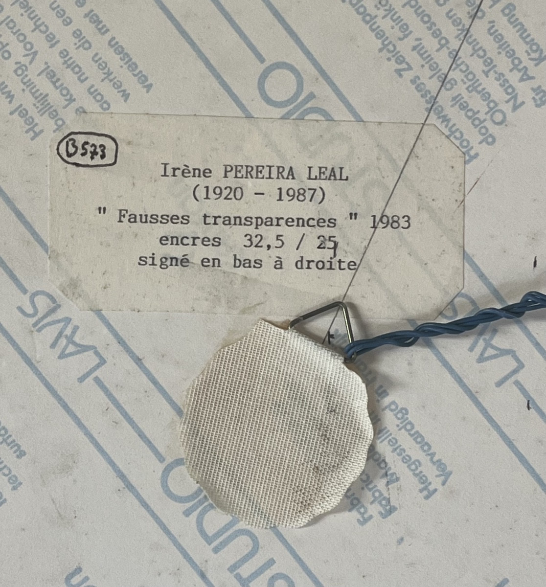Tableau abstrait Portugal composition abstraite  encre signée Irene Pereira Leal née en 1920 -photo-2