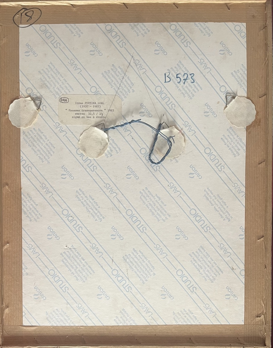 Tableau abstrait Portugal composition abstraite  encre signée Irene Pereira Leal née en 1920 -photo-1