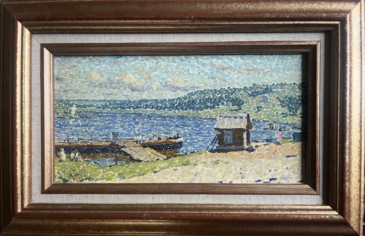 Antique Pointillist Painting Following Luce Marine Painting Monogram To Decipher -photo-3