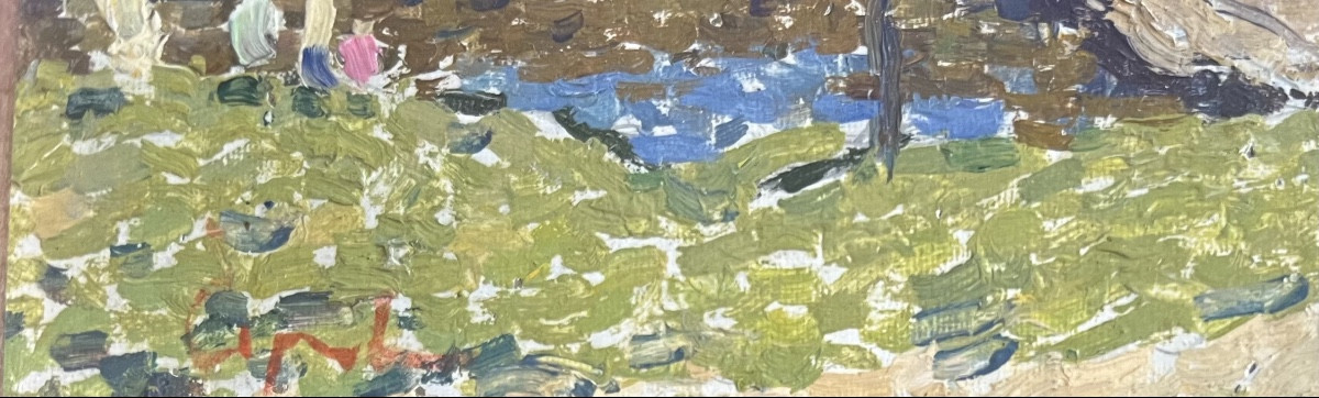 Antique Pointillist Painting Following Luce Marine Painting Monogram To Decipher -photo-4