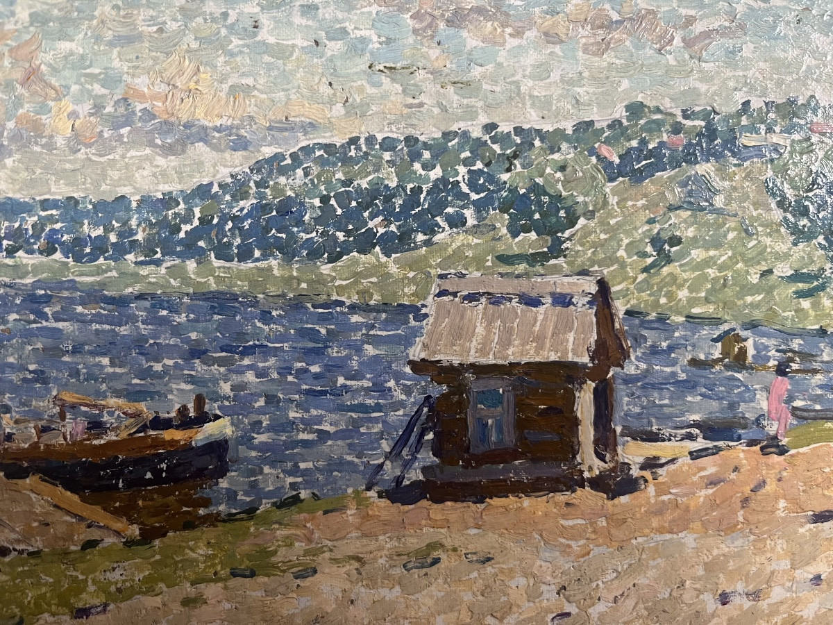 Antique Pointillist Painting Following Luce Marine Painting Monogram To Decipher -photo-3