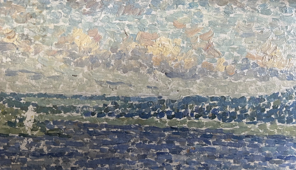 Antique Pointillist Painting Following Luce Marine Painting Monogram To Decipher -photo-4