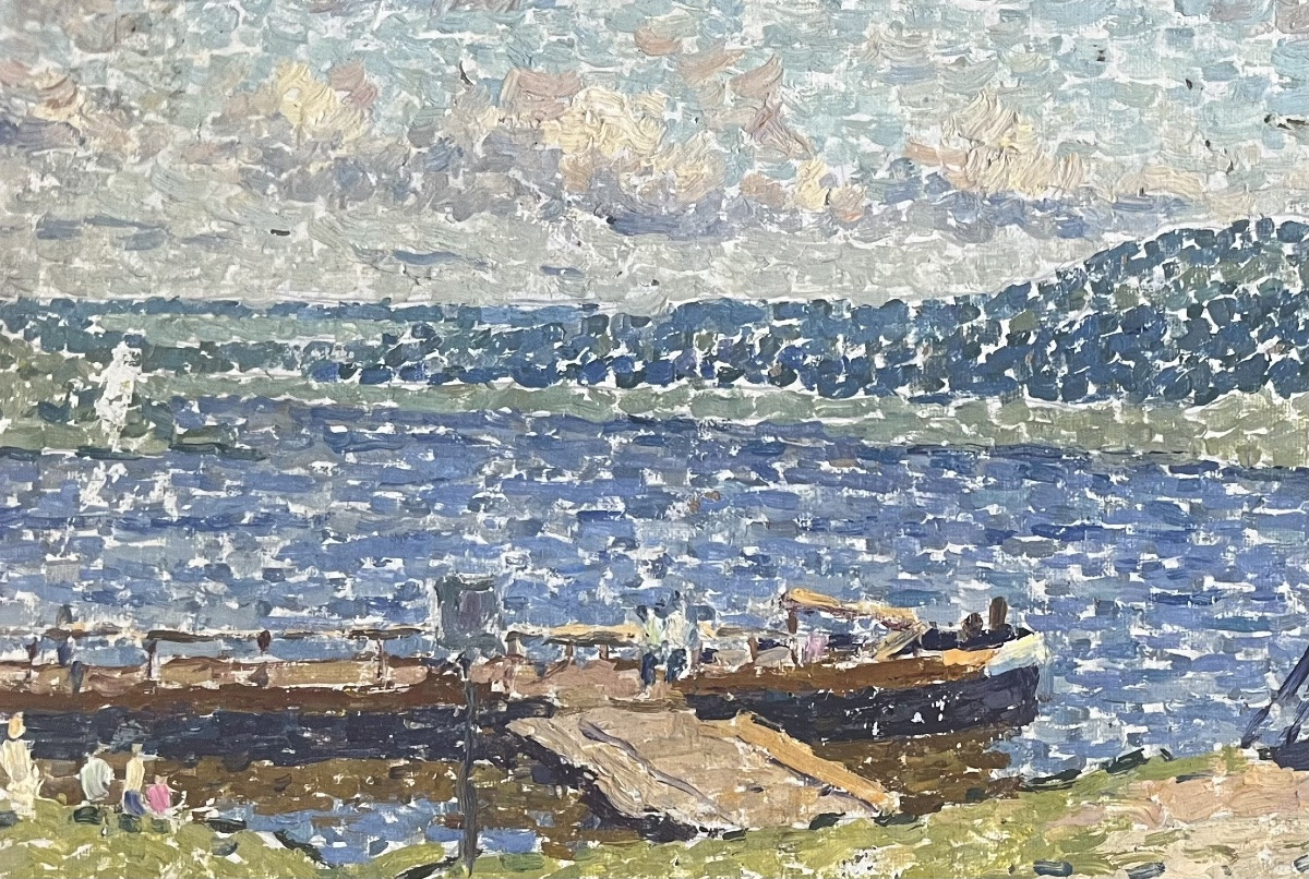 Antique Pointillist Painting Following Luce Marine Painting Monogram To Decipher -photo-7