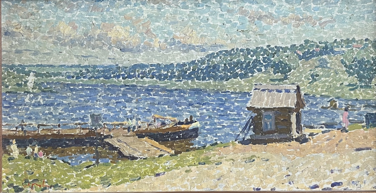 Antique Pointillist Painting Following Luce Marine Painting Monogram To Decipher 