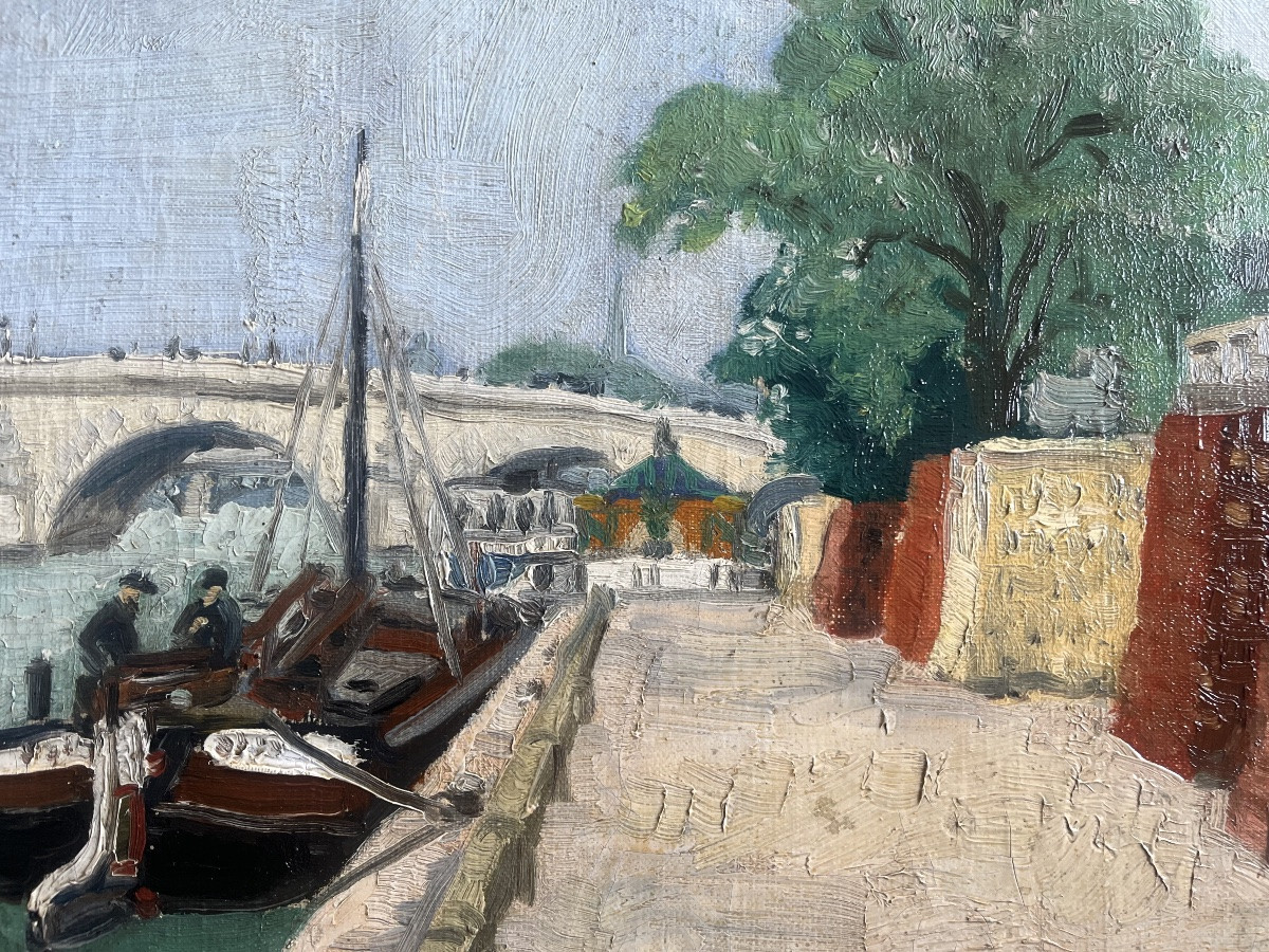 Rare : Tableau vue de Paris quai de seine peinture signée du sculpteur Hubert Yencesse -photo-2