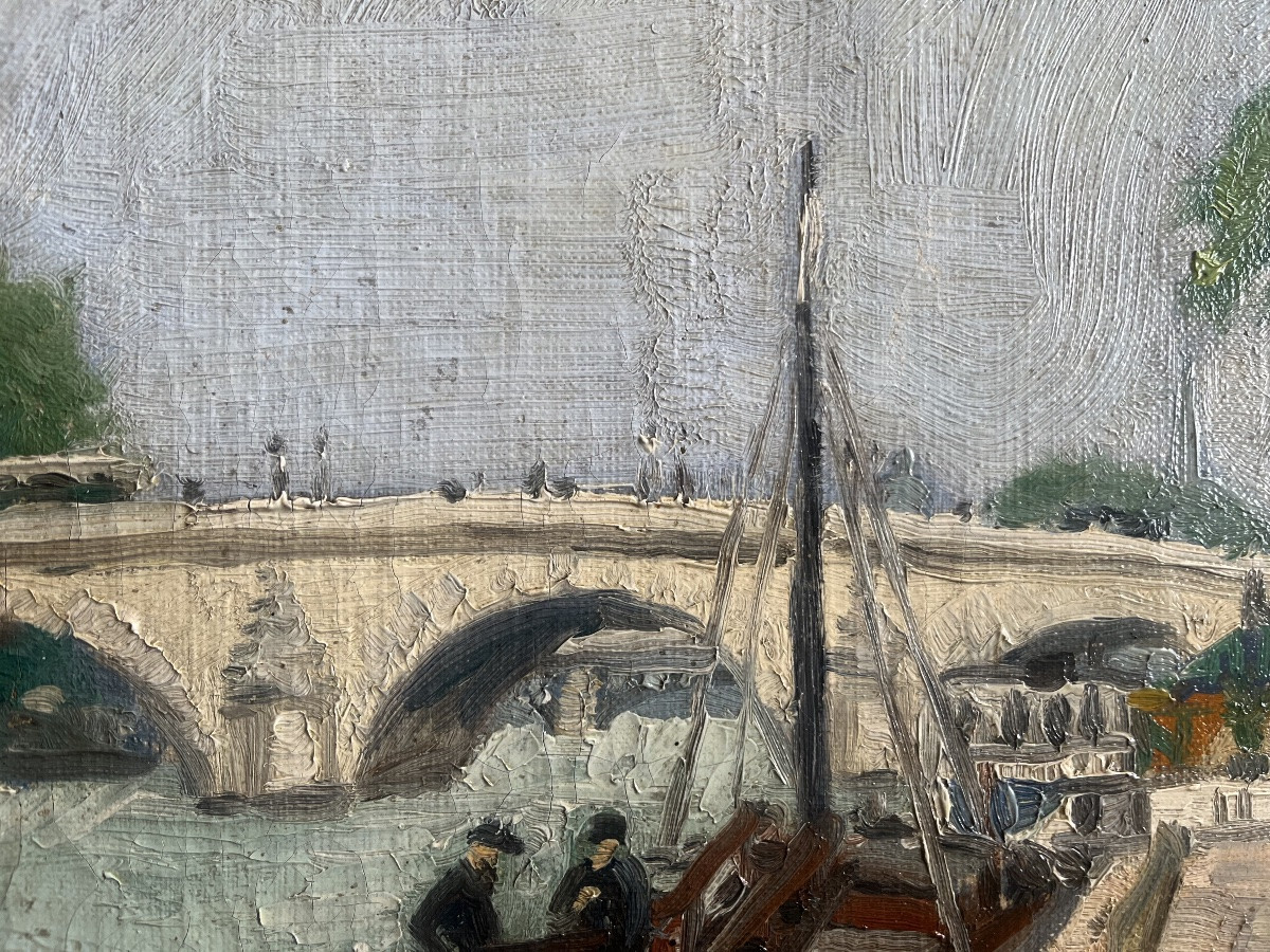 Rare : Tableau vue de Paris quai de seine peinture signée du sculpteur Hubert Yencesse -photo-4