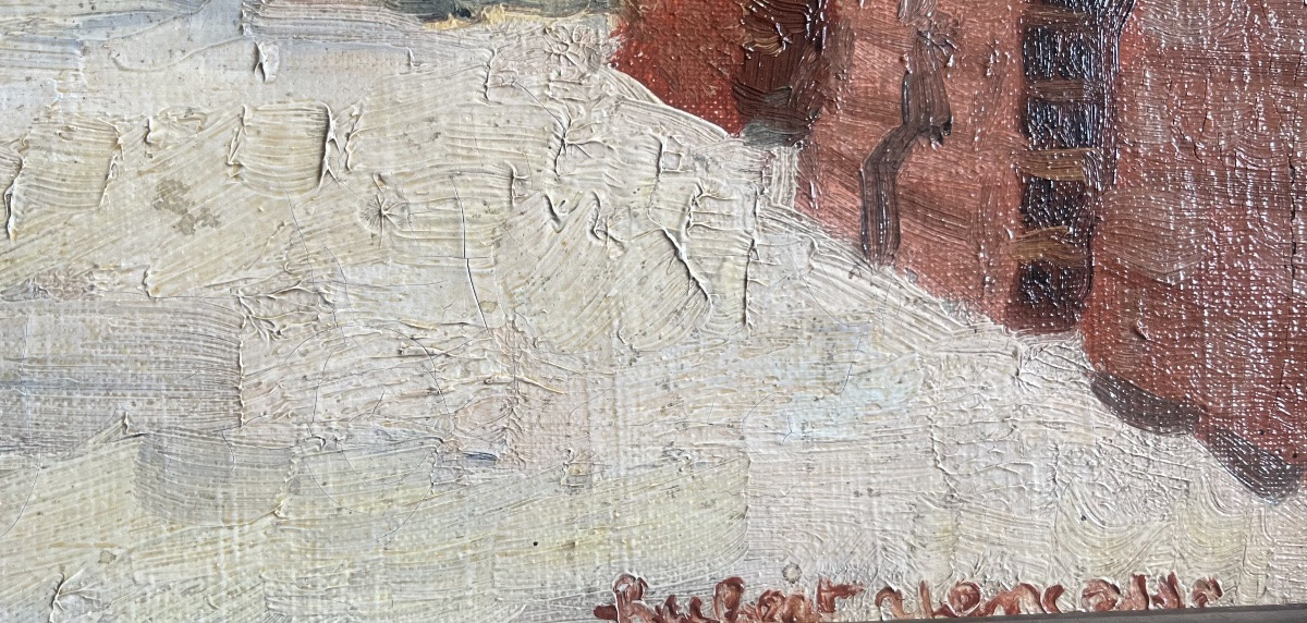 Rare : Tableau vue de Paris quai de seine peinture signée du sculpteur Hubert Yencesse -photo-7