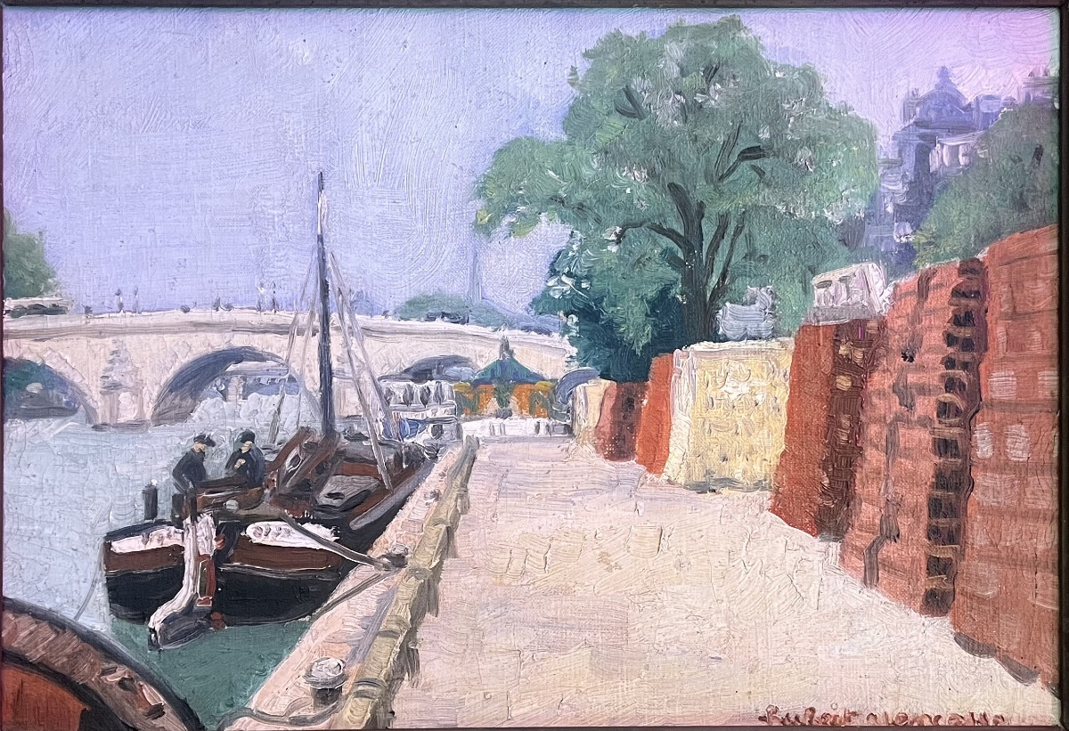 Rare : Tableau vue de Paris quai de seine peinture signée du sculpteur Hubert Yencesse 