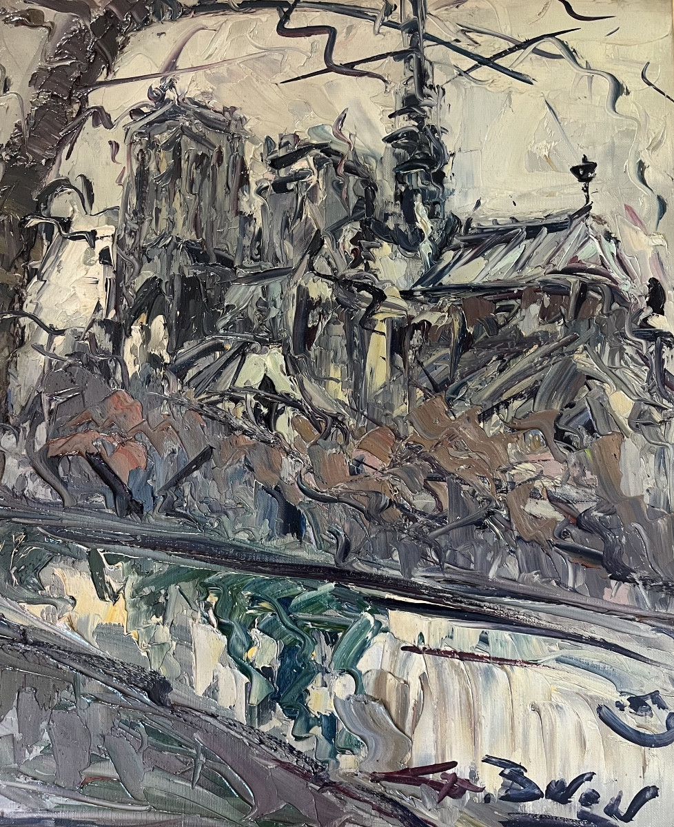 Tableau vue de Paris Cath&eacute;drale Notre-Dame entourage Gen Paul peinture sign&eacute;e Georges Berger-photo-4