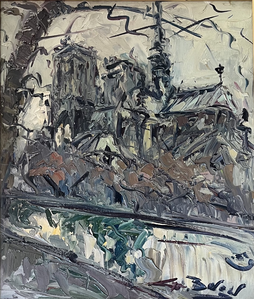 Tableau vue de Paris Cath&eacute;drale Notre-Dame entourage Gen Paul peinture sign&eacute;e Georges Berger