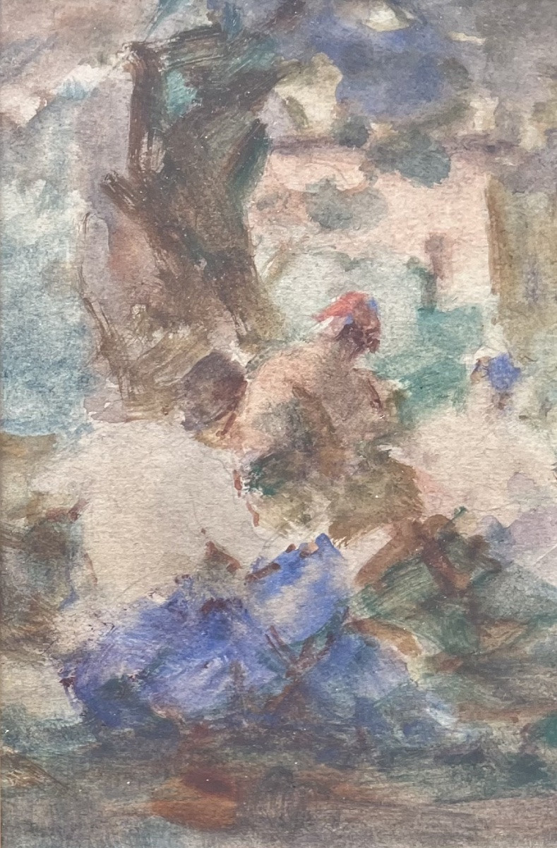 Tableau  impressionniste les musiciens au parc aquarelle signée Gabriel Griffon 1866-1938-photo-6