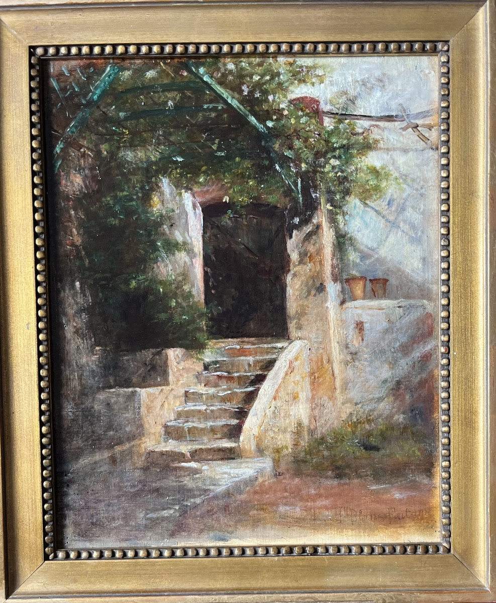 Tableau XIX ème siècle vieille maison du midi peinture signée Henri Blanc-Fontaine 1819-1897 -photo-2